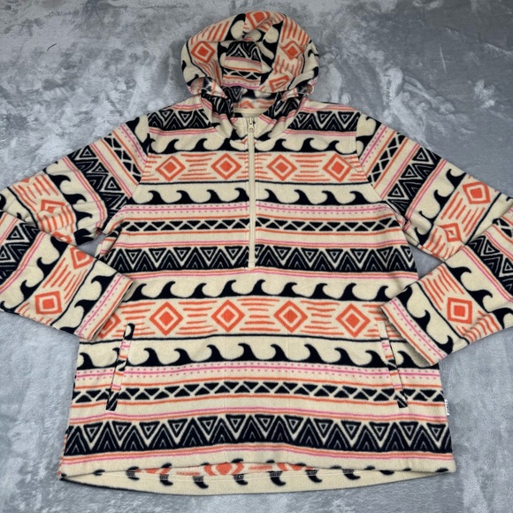 O'Neill Fleece Hoodie Mens M Pullover Jacket Aztec Wave Pattern 1/2 Zip Surf - Picture 3 of 12